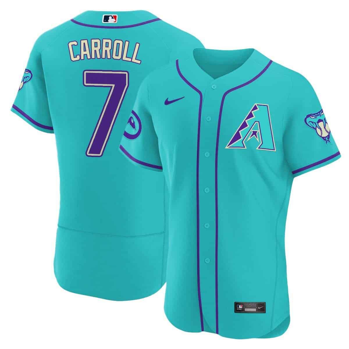 Men Arizona Diamondback #7 Carroll Light Blue Nike 2024 Teal Purple MLB Jersey style 3->arizona diamondback->MLB Jersey